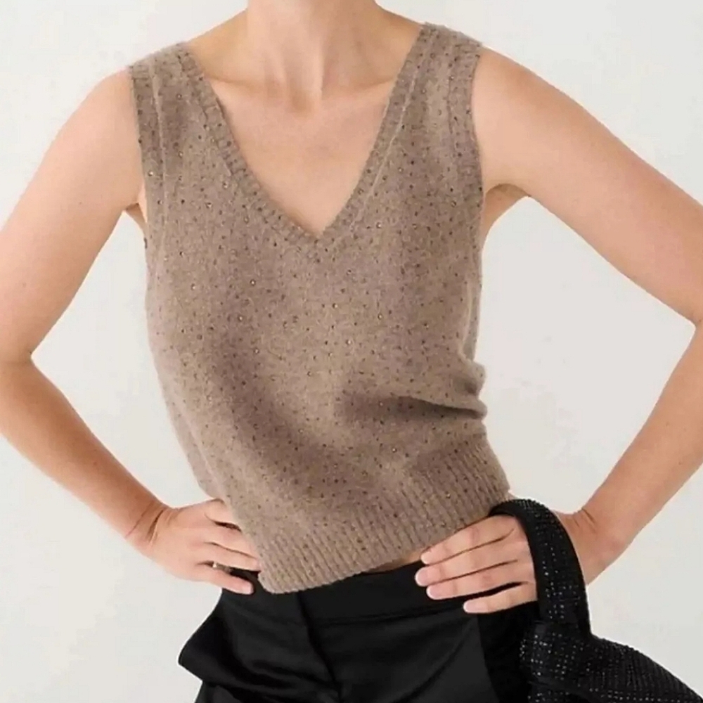 J.CREW Crystal-embellished sweater vest Supersoft Alpaca Blend Neutral S